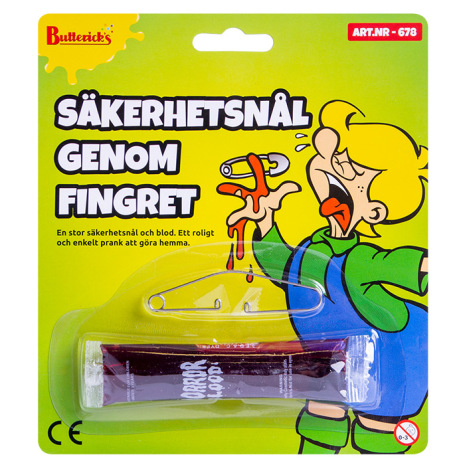 Säkerhetsnål genom fingret