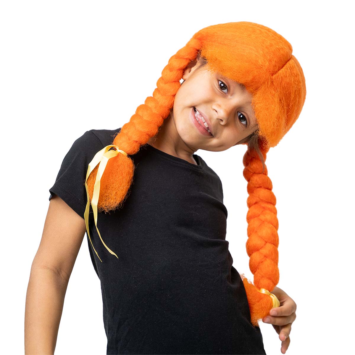 Barnperuk orange med flätor